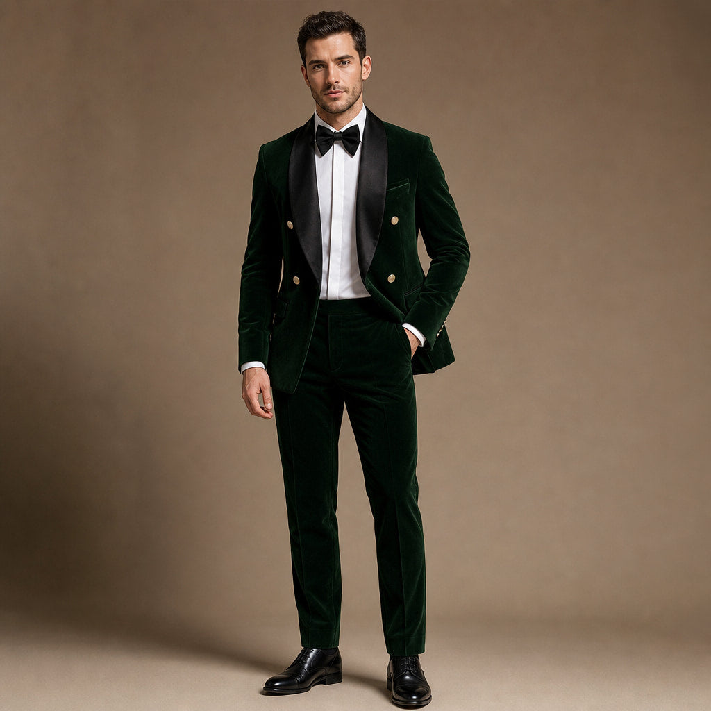 Velvet Tuxedo Jacket Shawl Lapel in Dark Green – Tarlano Premium Menswear