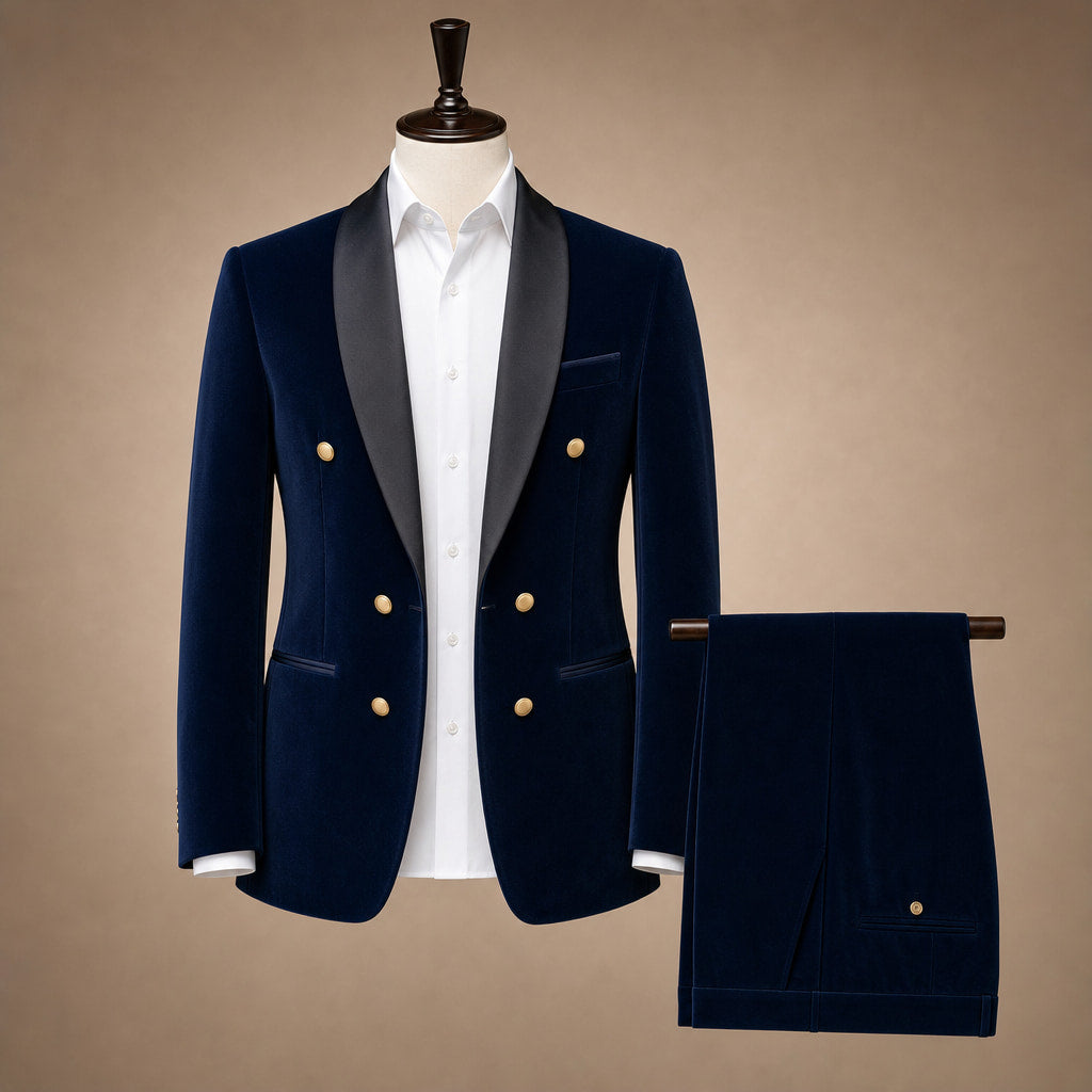 Velvet Tuxedo Jacket Shawl Lapel Navy – Product Photo