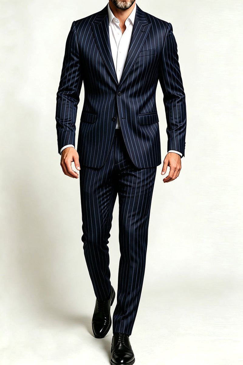 Velmaro | Striped Suit Single Breasted Blue – Product Photo