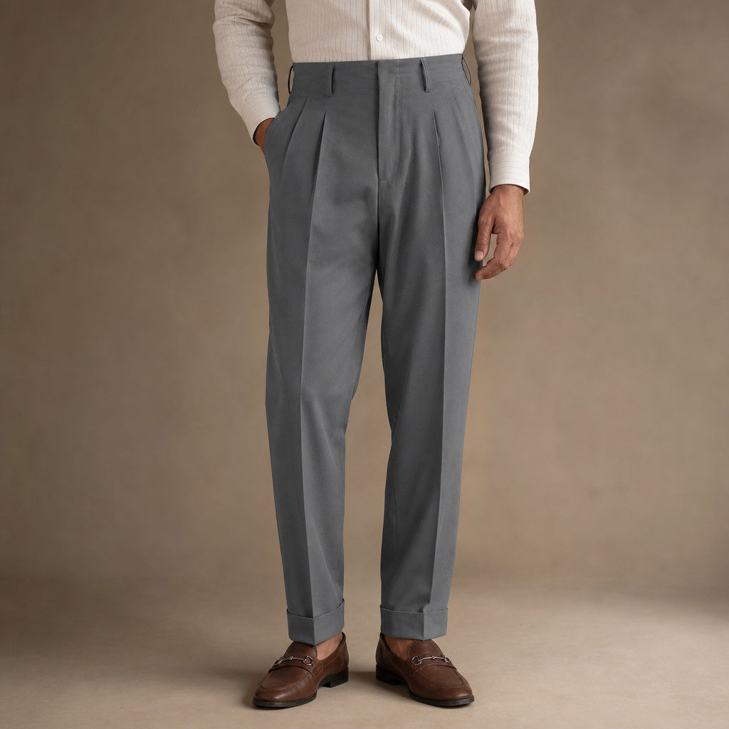 Pleated Trouser Cuffed Hem Grey – Product Photo