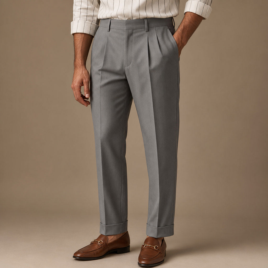 Pleated Trouser Cuffed Hem in Grey – Tarlano Premium Menswear