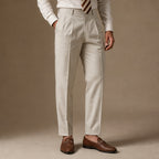 Pleated Trouser Cuffed Hem Khaki – Side Angle View