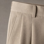 Pleated Trouser Cuffed Hem Khaki – Fabric and Detail Close-Up