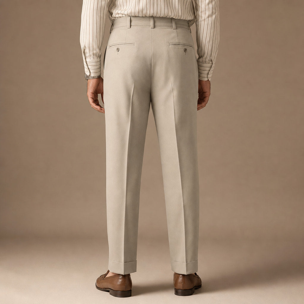 Pleated Trouser Cuffed Hem Khaki – Full Look
