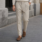 Pleated Trouser Cuffed Hem Khaki – Styled Editorial Shot