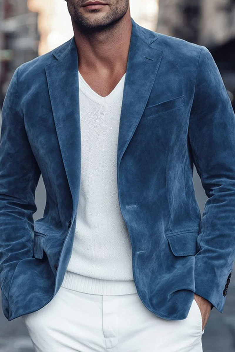 Velsor | Suede Blazer Single Breasted Blue – Premium Editorial