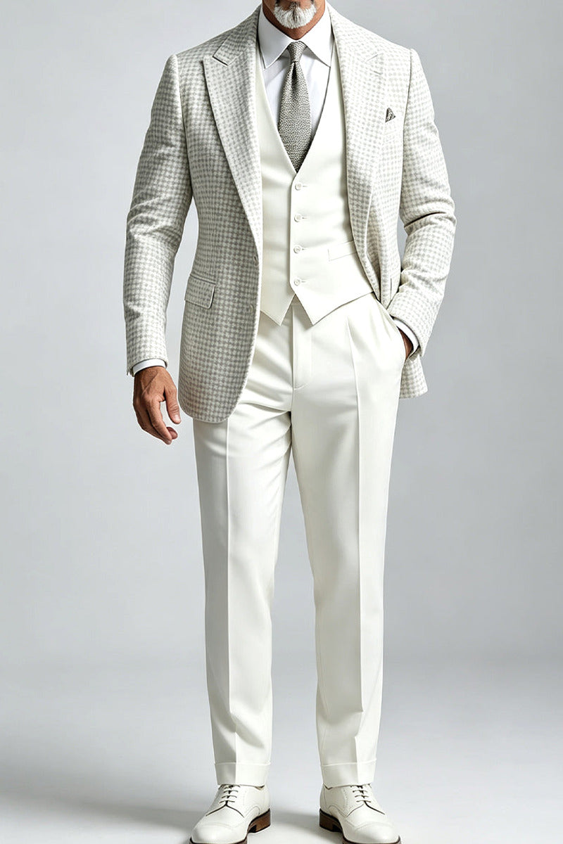 Veltran | Three Piece Suit Houndstooth White – Product Photo