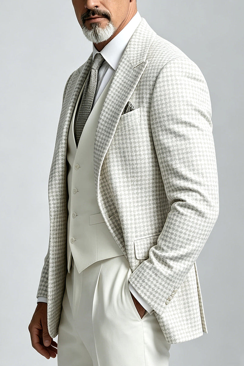 Veltran | Three Piece Suit Houndstooth White – Product Photo