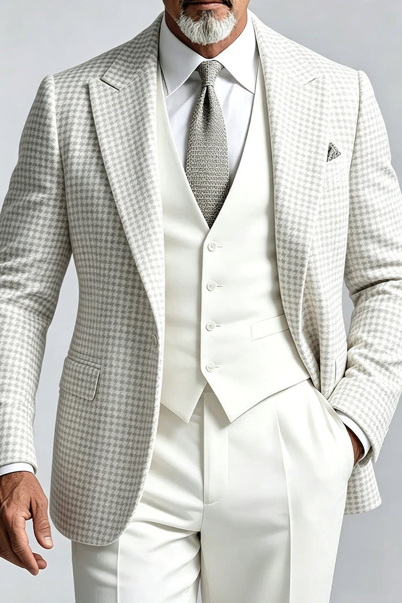 Veltran | Three Piece Suit Houndstooth White – Premium Editorial