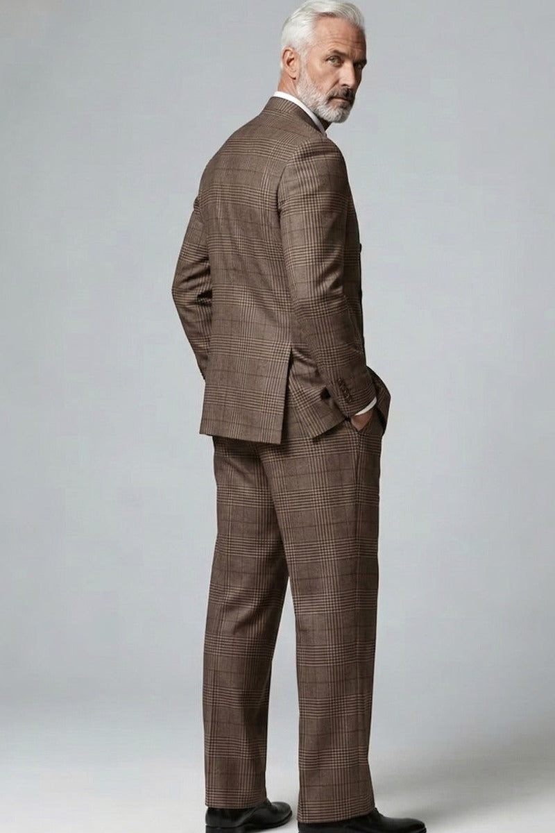 Veltro | Double Breasted Suit Windowpane Brown – Styled Editorial Shot