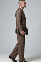 Veltro | Double Breasted Suit Windowpane Brown – Product Photo