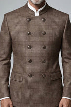 Veltro | Double Breasted Suit Windowpane Brown – Product Photo