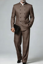 Veltro | Double Breasted Suit Windowpane Brown – Premium Editorial