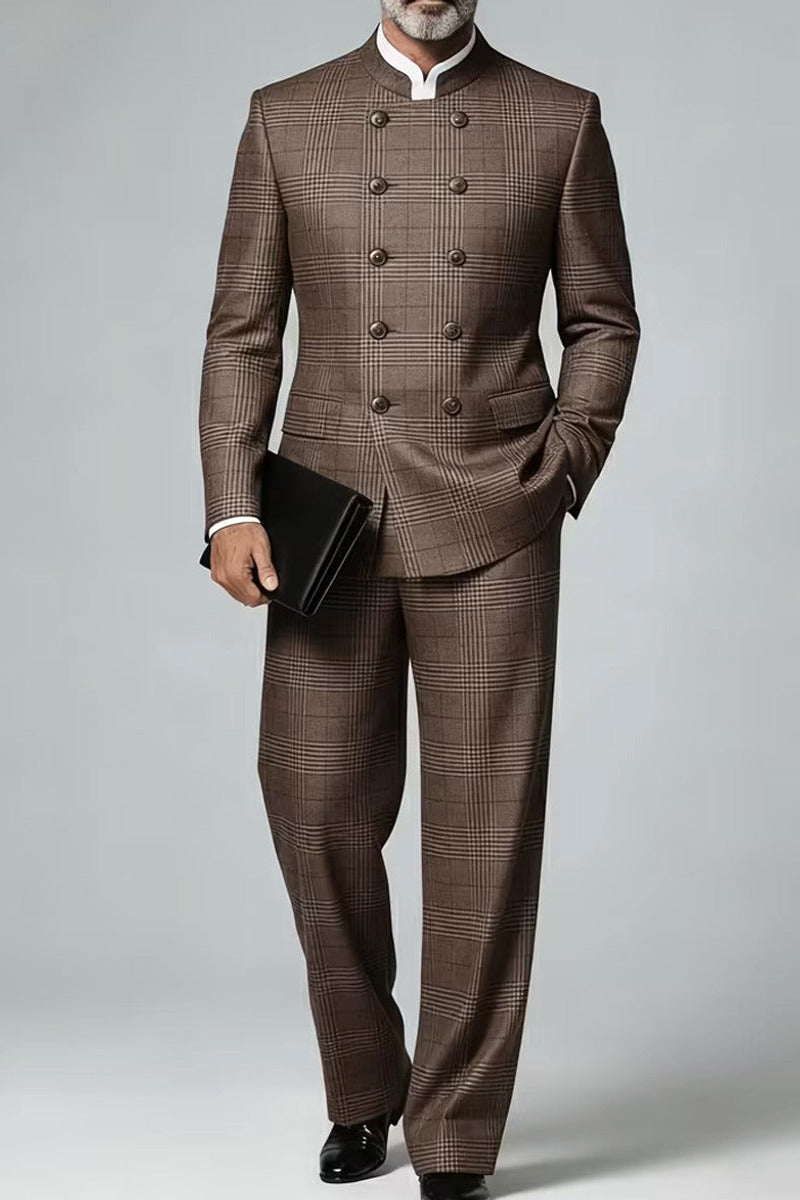 Veltro | Double Breasted Suit Windowpane Brown – Premium Editorial