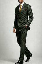 Verdell | Double Breasted Suit Pinstripe Forest Green – Styled Editorial Shot