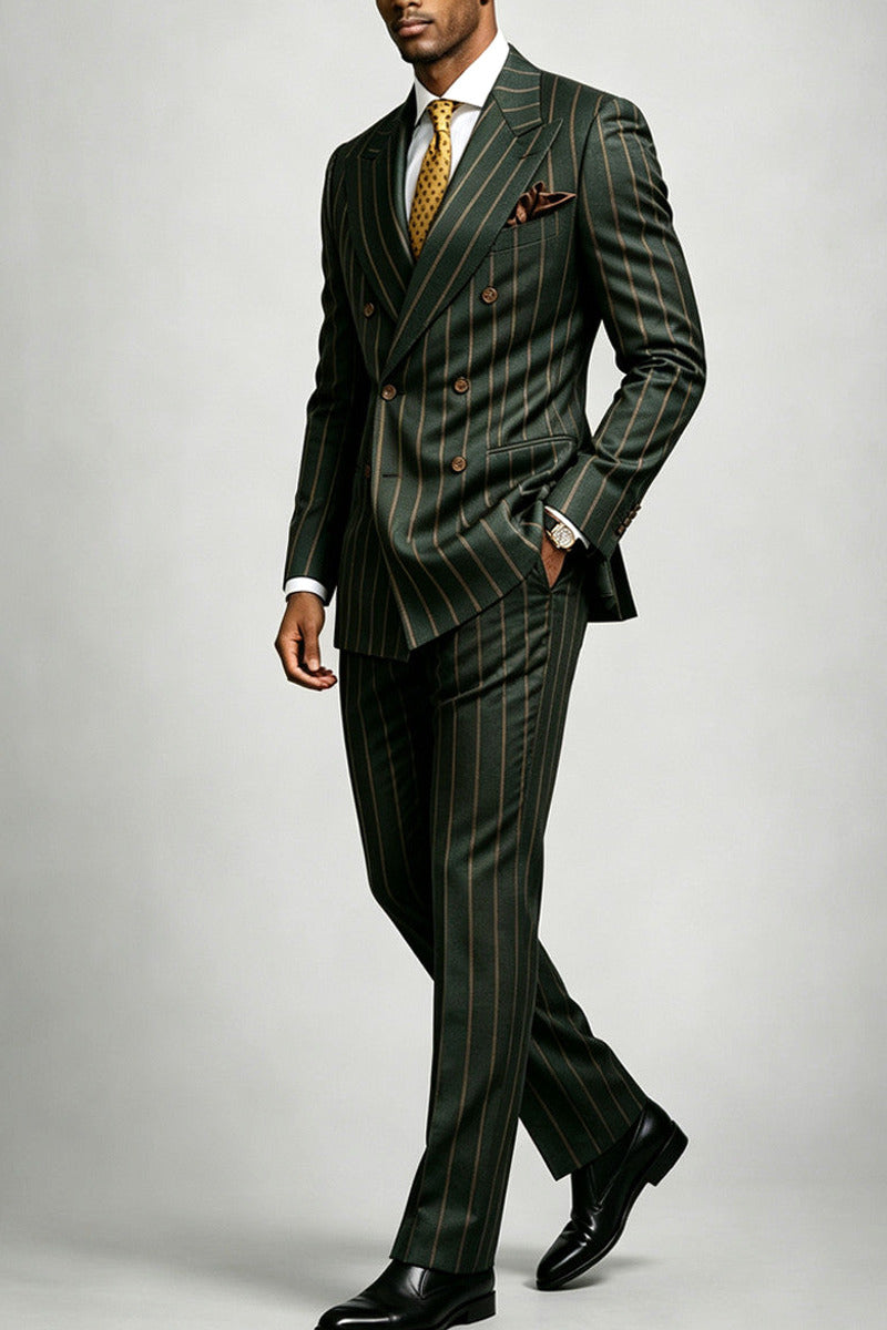 Verdell | Double Breasted Suit Pinstripe Forest Green – Styled Editorial Shot