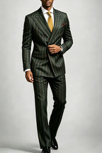 Verdell | Double Breasted Suit Pinstripe Forest Green – Product Photo
