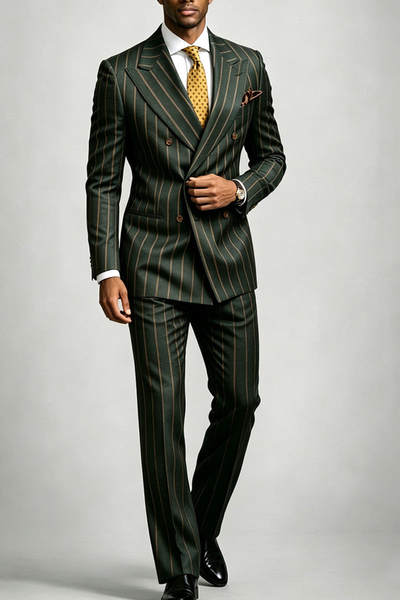 Verdell | Double Breasted Suit Pinstripe Forest Green – Product Photo