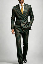 Verdell | Double Breasted Suit Pinstripe Forest Green – Premium Editorial