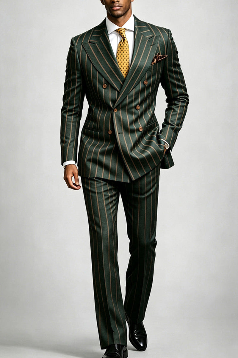 Verdell | Double Breasted Suit Pinstripe Forest Green – Premium Editorial