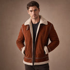 Victorious B-3 Styled Shearling Aviator Suede Leather Jacket For Men Brown – Product Photo