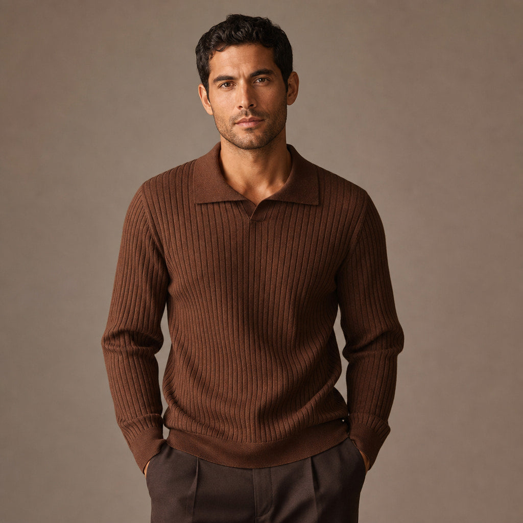 Vieste Wool-Blend Ribbed Polo Cognac – Product Photo