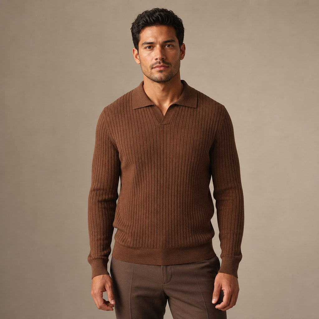 Vieste Wool-Blend Ribbed Polo in Cognac – Tarlano Premium Menswear