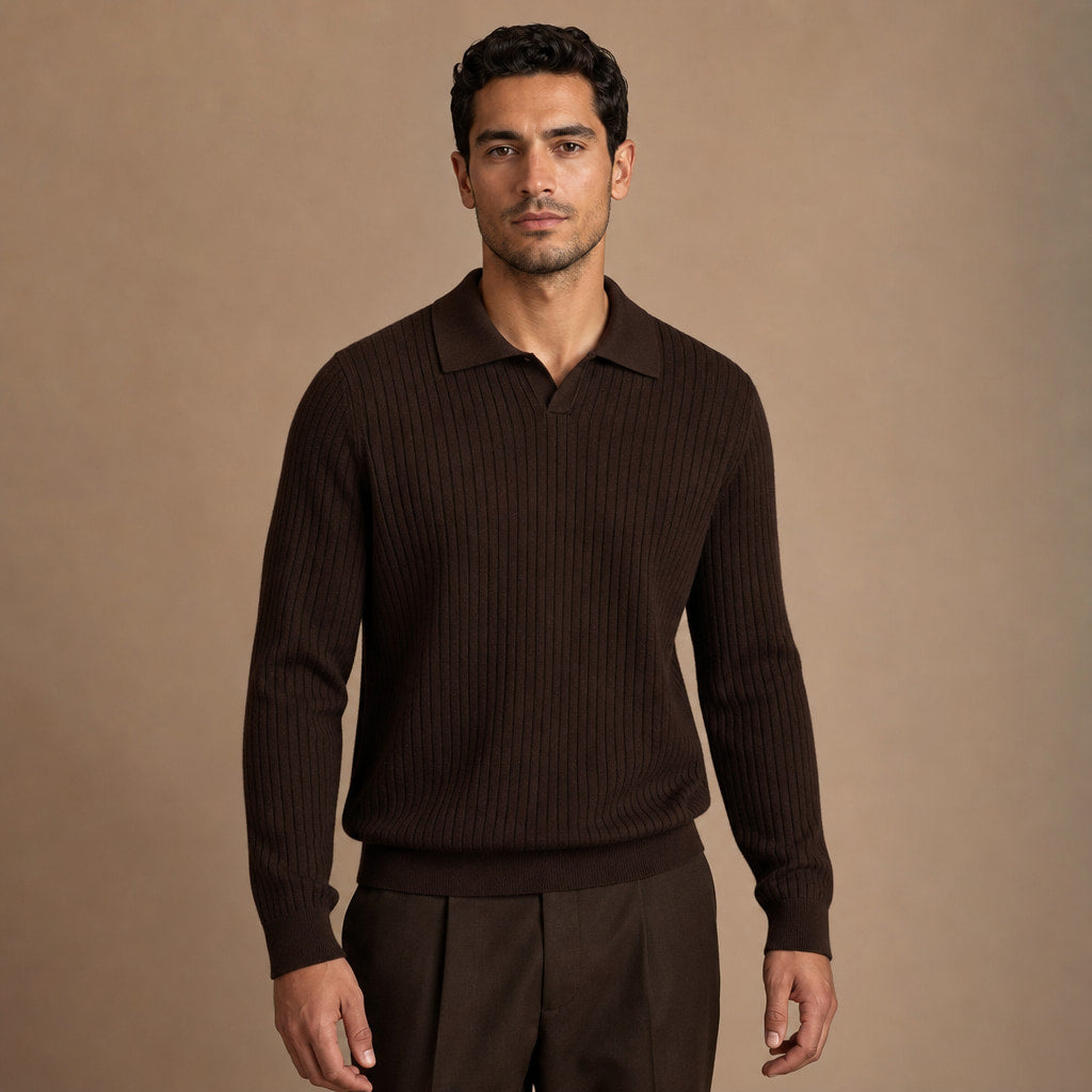 Vieste Wool-Blend Ribbed Polo in Espresso – Tarlano Premium Menswear