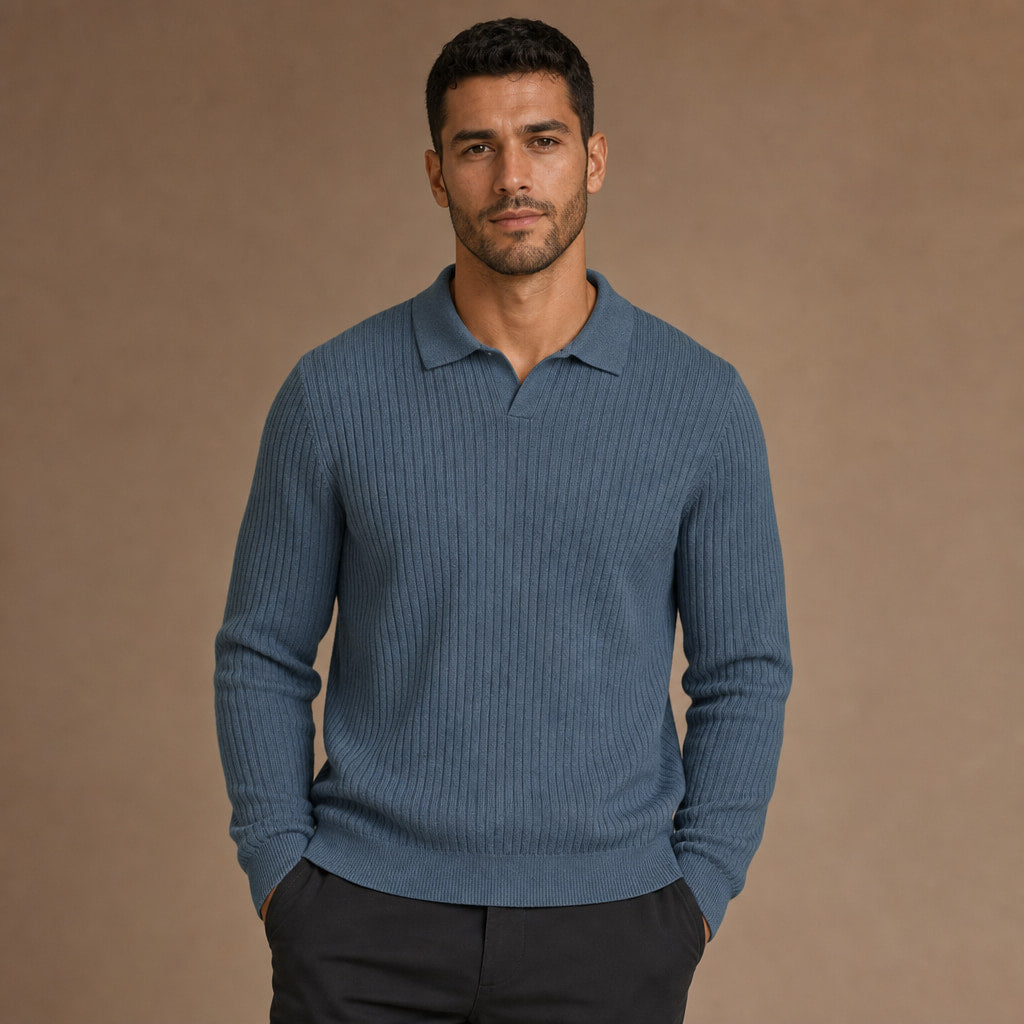 Vieste Wool-Blend Ribbed Polo Glacier Blue – Product Photo
