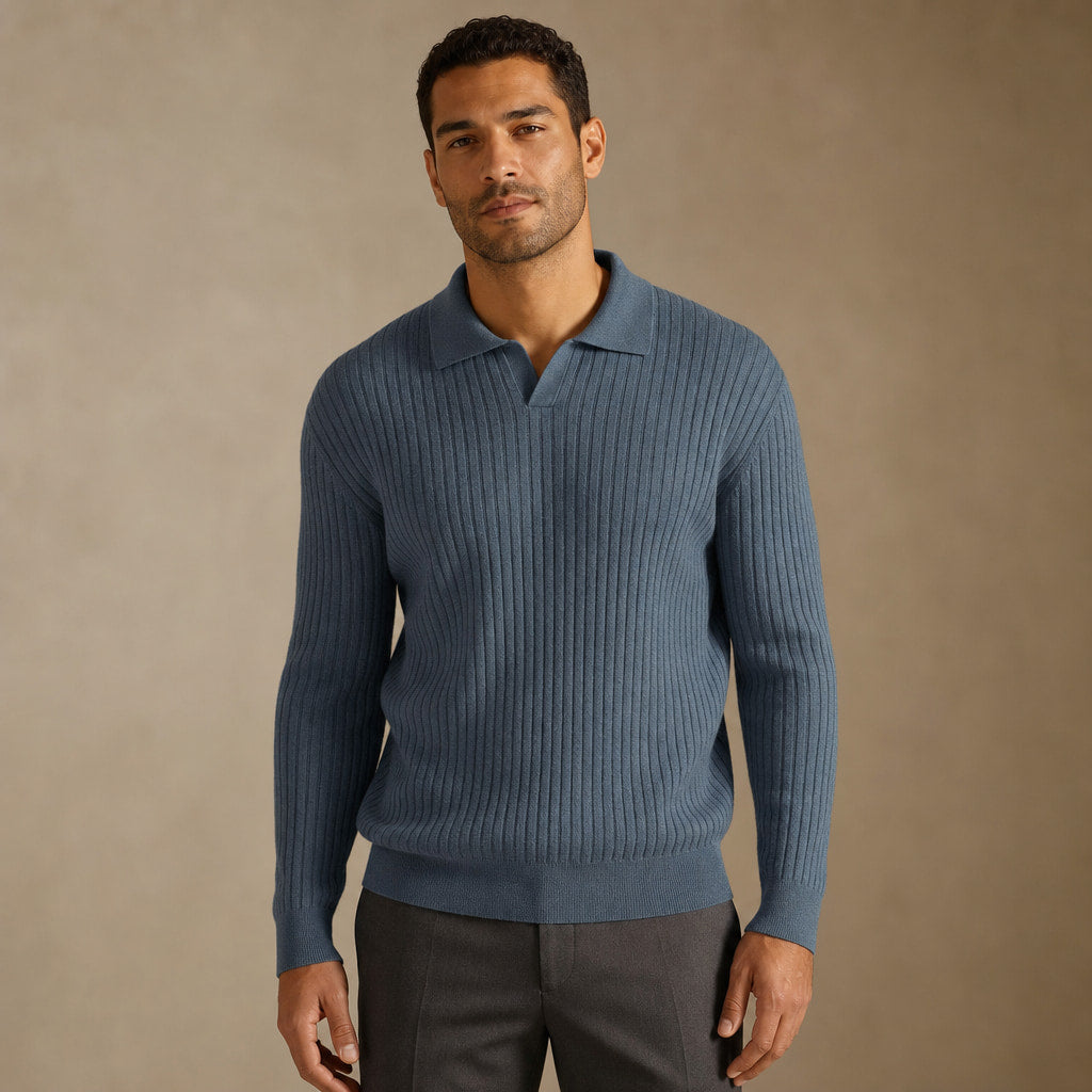 Vieste Wool-Blend Ribbed Polo in Glacier Blue – Tarlano Premium Menswear