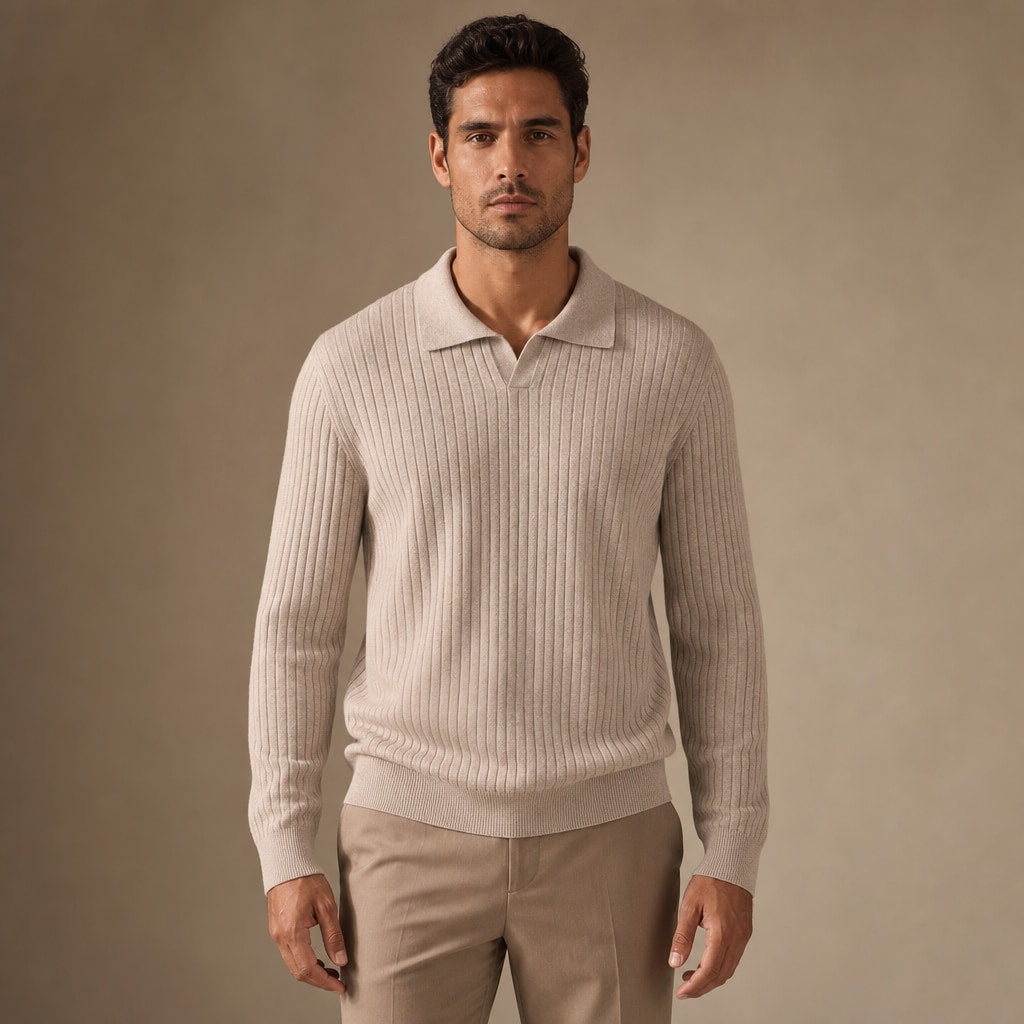 Vieste Wool-Blend Ribbed Polo in Oat – Tarlano Premium Menswear