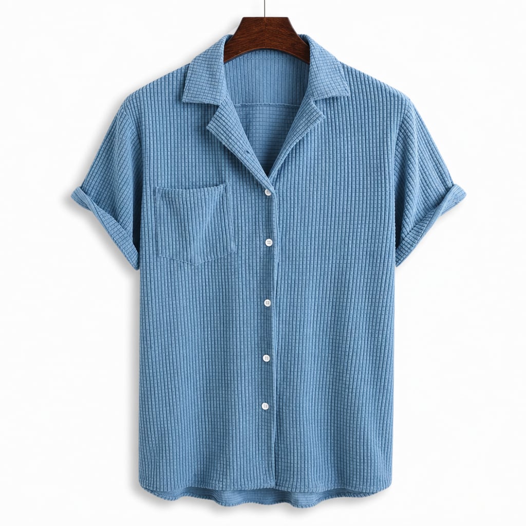 Waffle Knit Button-Down Shirt Shop Light Blue – Product Photo