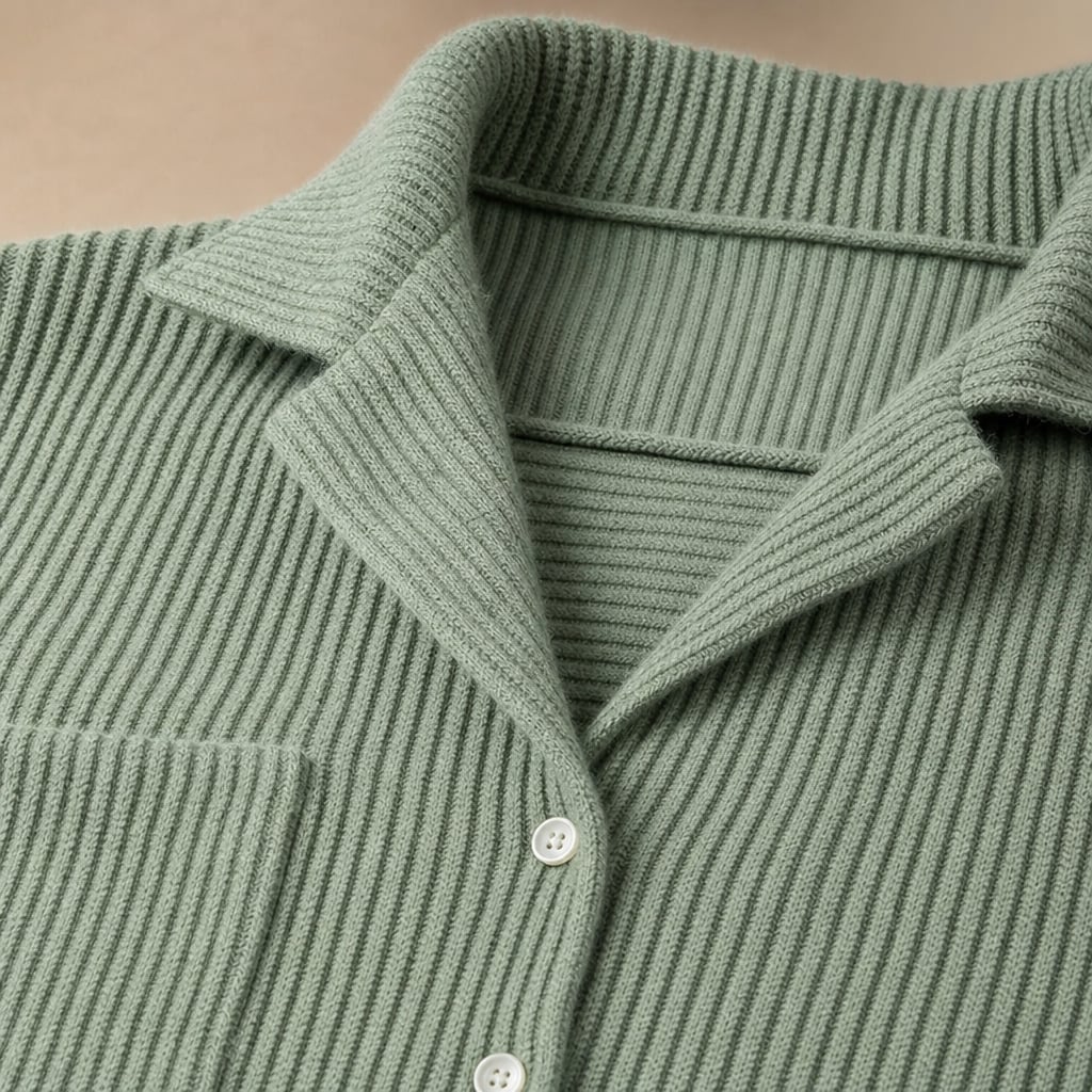 Waffle Knit Button-Down Shirt Shop Sage – Fabric and Detail Close-Up