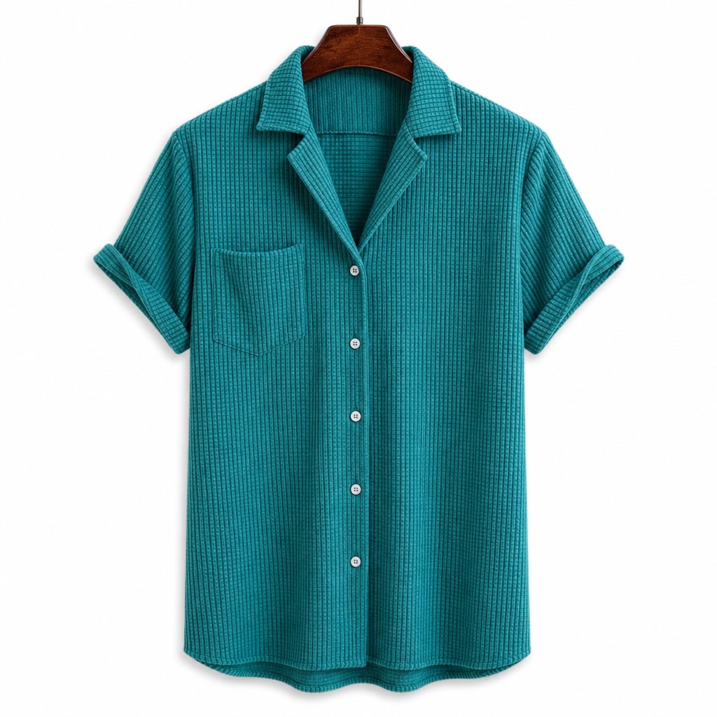Waffle Knit Button-Down Shirt Shop Teal – Product Photo
