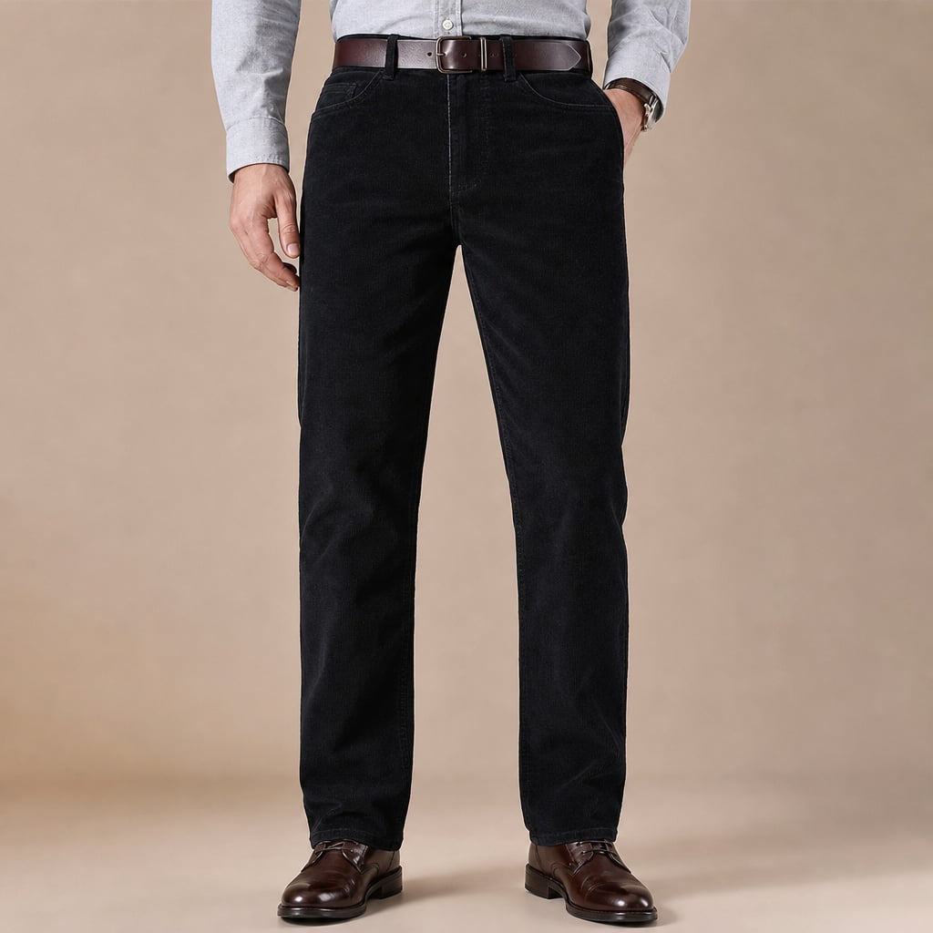 High Waisted Pants Corduroy Straight Leg Black – Product Photo