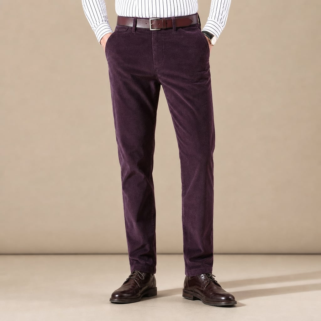 High Waisted Pants Corduroy Straight Leg Burgundy – Product Photo