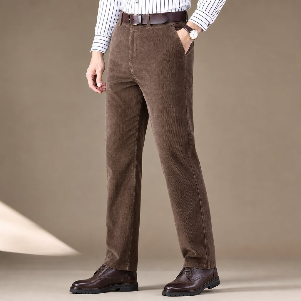 High Waisted Pants Corduroy Straight Leg Coffee Brown – Side Angle View