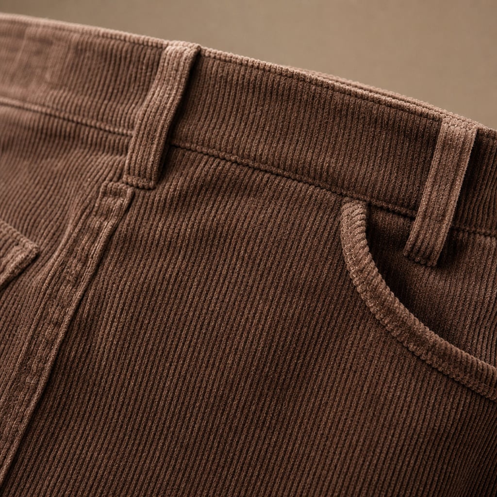 High Waisted Pants Corduroy Straight Leg Coffee Brown – Fabric and Detail Close-Up