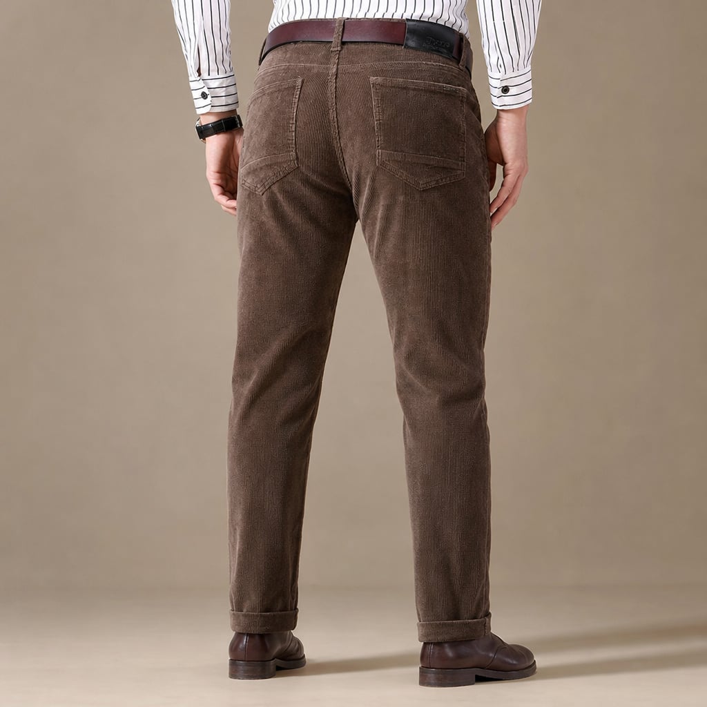 High Waisted Pants Corduroy Straight Leg Coffee Brown – Full Look