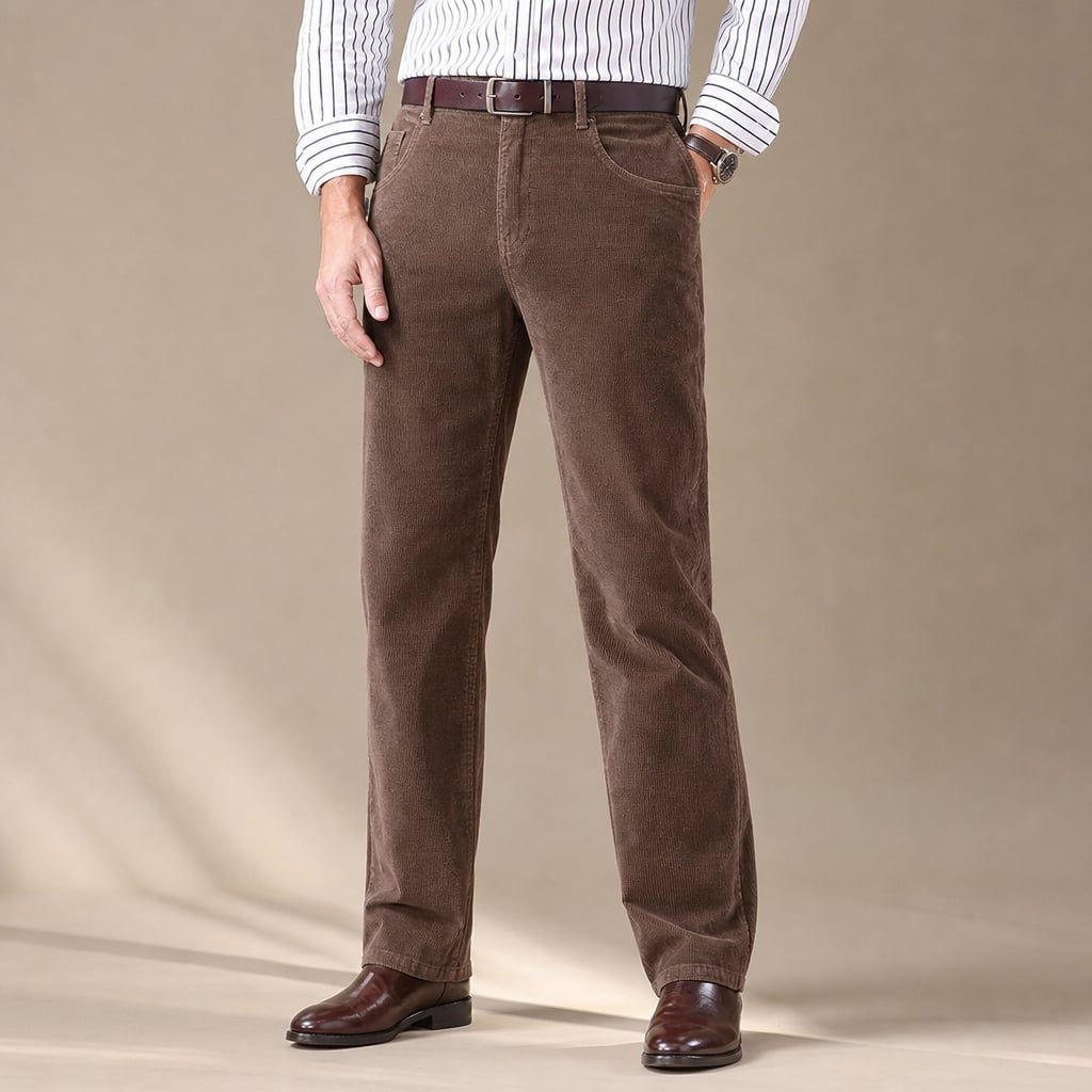High Waisted Pants Corduroy Straight Leg Coffee Brown – Product Photo