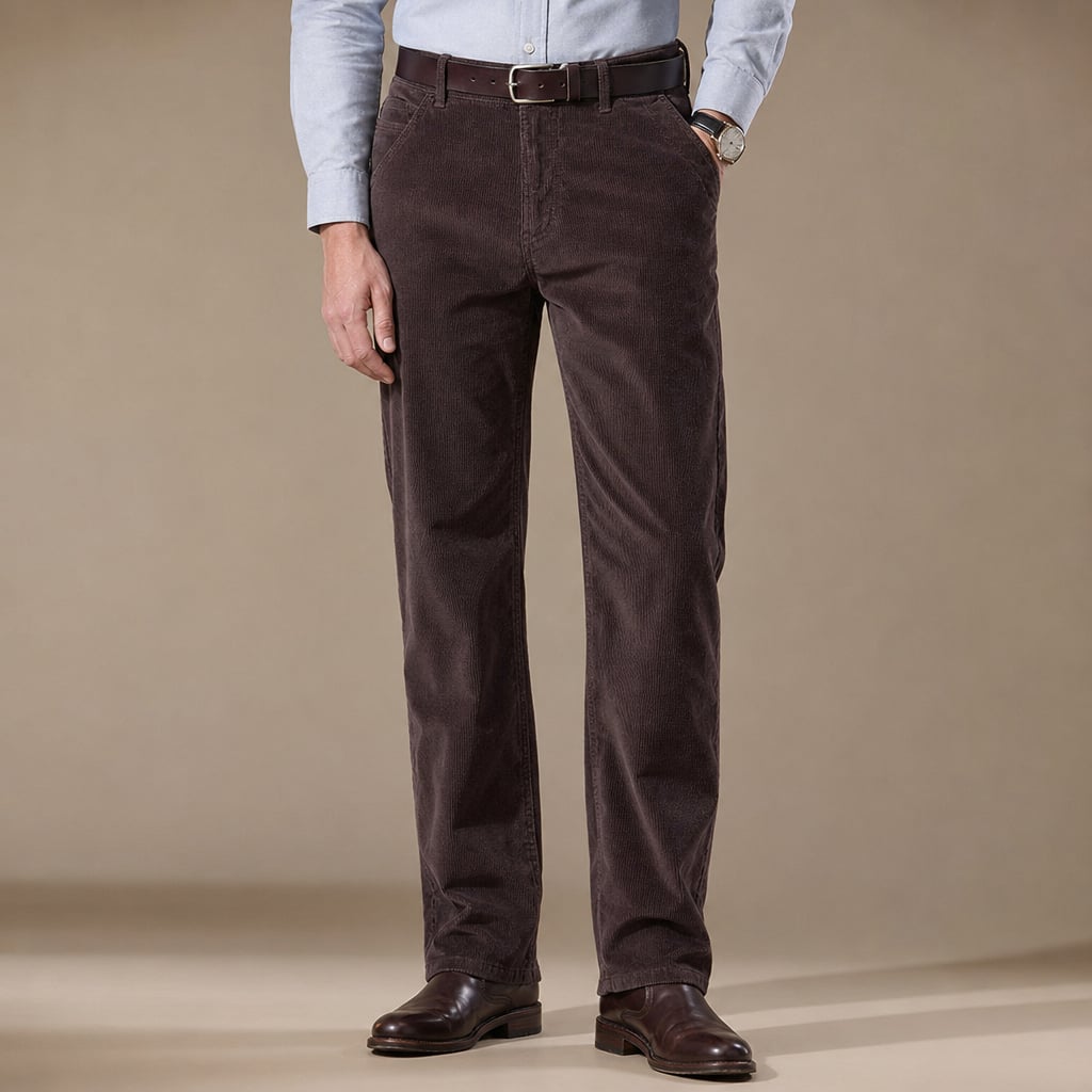 High Waisted Pants Corduroy Straight Leg Dark Brown – Product Photo