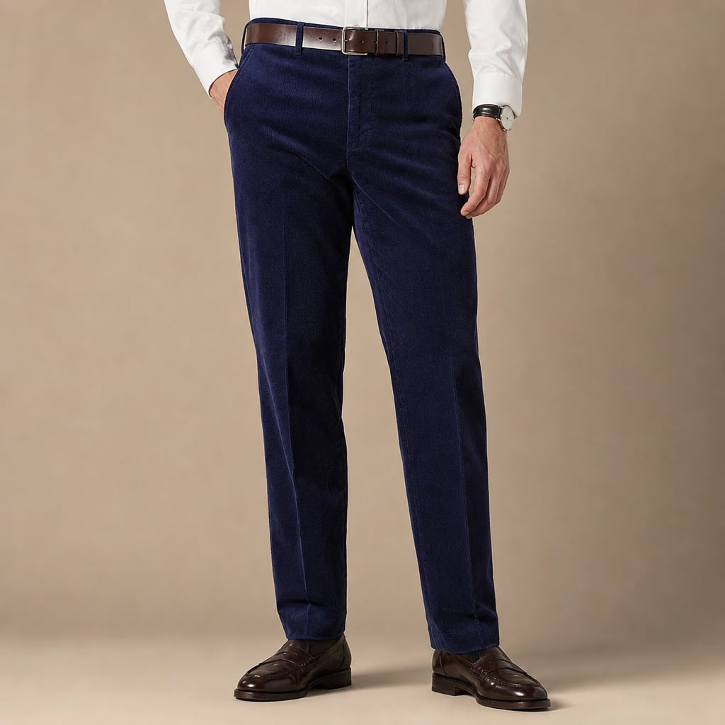 High Waisted Pants Corduroy Straight Leg Navy – Product Photo