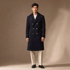 Warhaven Dark blue Double-Breasted Longline Coat For Men in Blue – Tarlano Premium Menswear