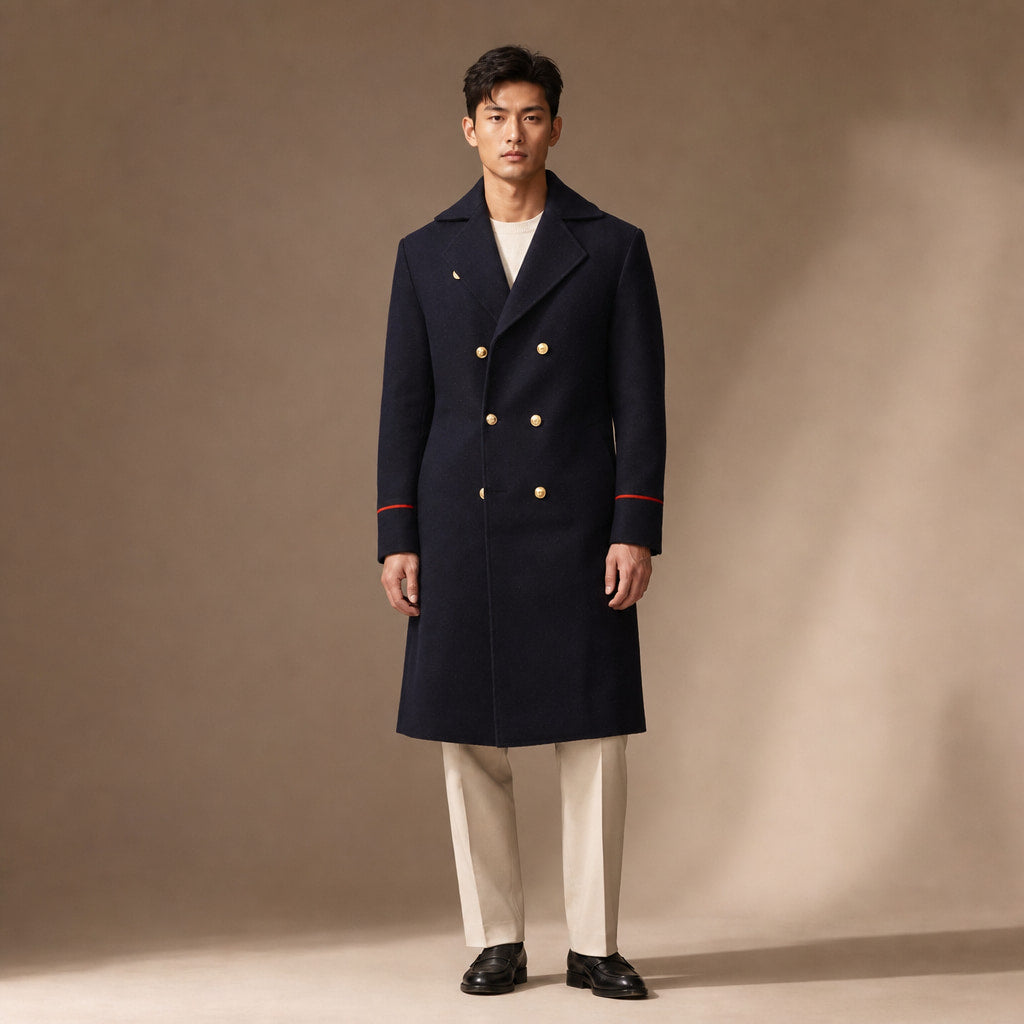 Warhaven Dark blue Double-Breasted Longline Coat For Men in Blue – Tarlano Premium Menswear