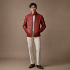 Warlord Deep Scarlet Red Quilted Leather Jacket For Men Red – Full Look