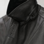 Warrior Black and Brown Leather Trench Style Coat For Men Black – Fabric and Detail Close-Up