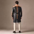 Warrior Black and Brown Leather Trench Style Coat For Men Black – Full Look