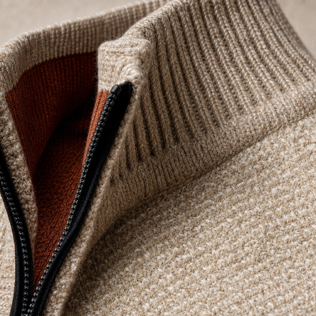 Westbrook Knit Hoodie Beige – Fabric and Detail Close-Up