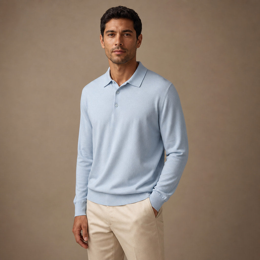 Wetherby Wool Polo Powder Blue – Side Angle View