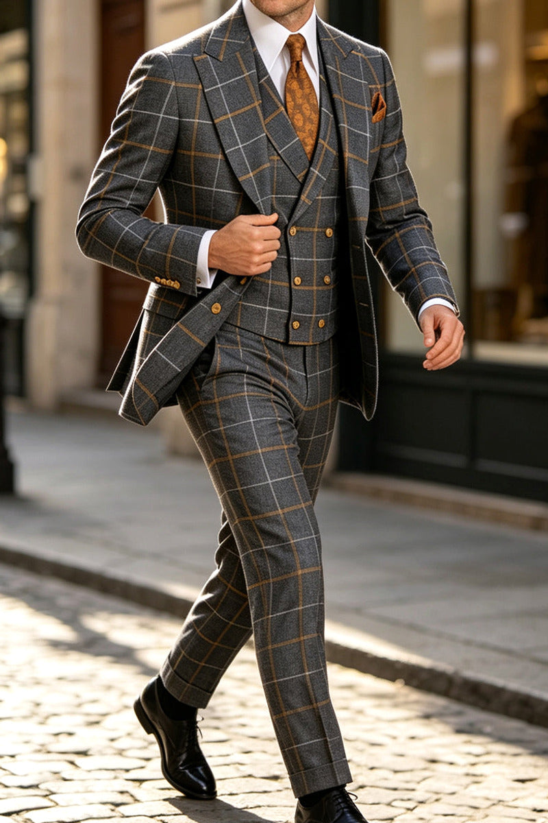 Wexford | Three Piece Suit Windowpane Charcoal – Product Photo